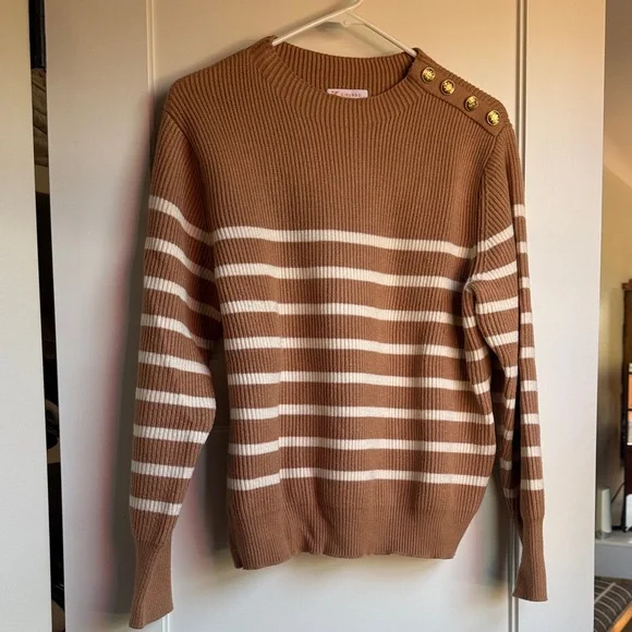 Brown Striped Women's Crew Neck Sweater - Picture 1 of 4